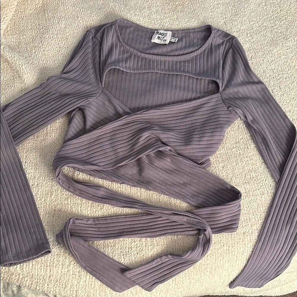 Princess Polly Ribbed Wrap Crop Top in Gray